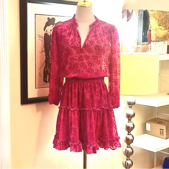 SHOSHANNA,Arlene Tiered Exquisite Velvet Mini-dress In Fuchsia,Fabulous!Size 12 - Picture 4 of 16